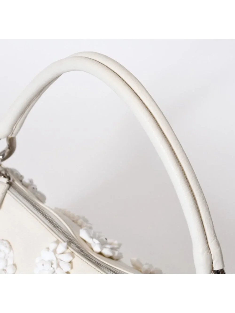 Prada Hobo Handbag Beads Leather White